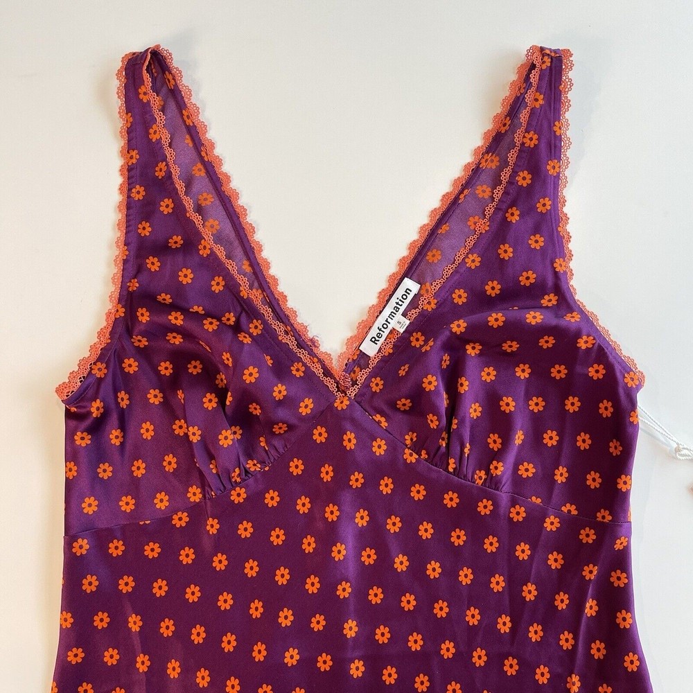 Reformation | Keaton Silk Floral Daisy Print Mini Dress Purple Orange Slip S - Picture 4 of 7
